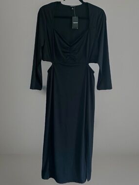 Torrid Black Cutout Maxi Dress Ruched Long Sleeve Bodycon NWT 00